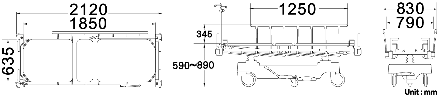 Joson-Care│Emergency Stretcher│JE-350│Engineering drawing_Bed size specification