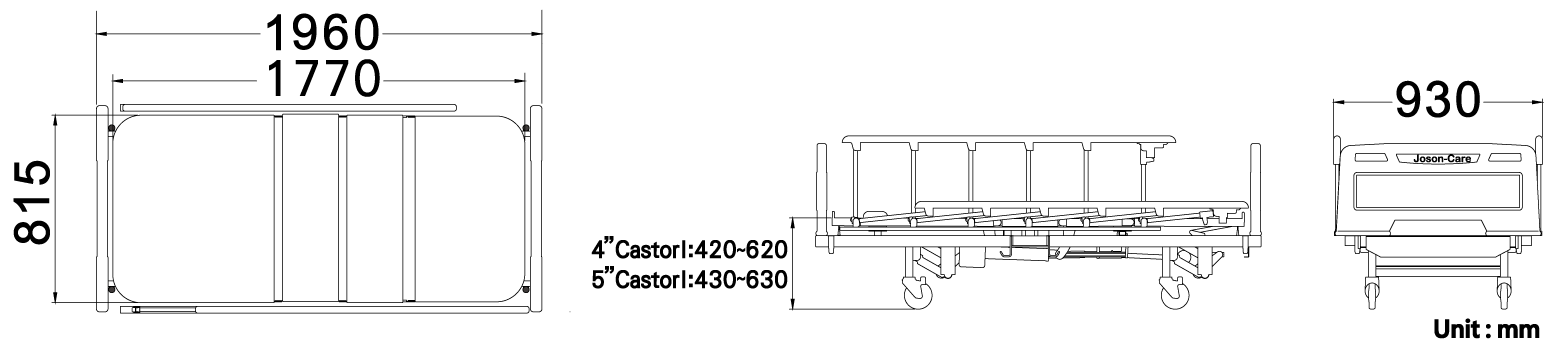 Joson-Care│Hospital Electric Bed│ES-08FSS│Engineering Drawing_Bed Size Specification