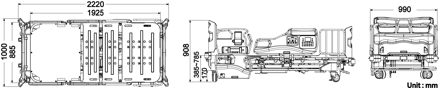 Joson-Care│Hospital Electric Bed│ES-19HD│Engineering drawing_Bed size specification