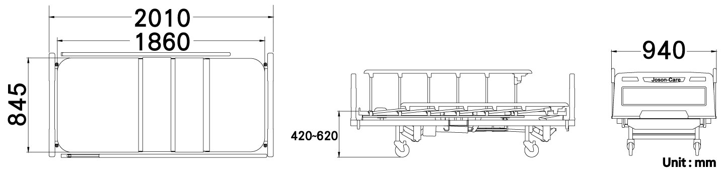 Joson-Care│Hospital Electric Bed│MS-08FS│Engineering drawing_Bed size specification
